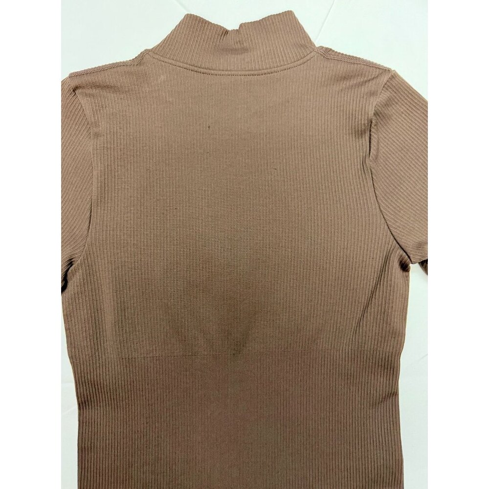 Clean Girl Minimalist Ribbed Zip Bodycon Dress OQQ Taupe Coffee Small - Picture 7 of 8